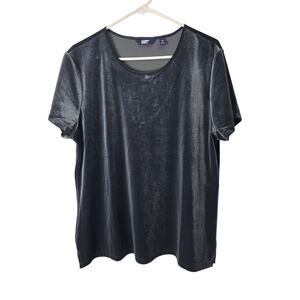 Lands End Crushed Velvet Top XL 18 Womens Plus Size Soft Pullover Short Sleeve